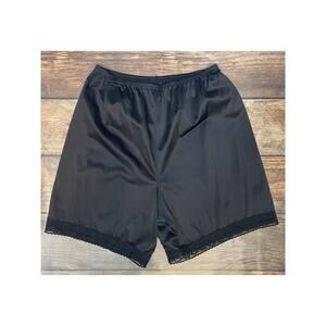 Vintage 90s Black Nylon Petti Shorts Slip Lace Trim Vanity Fair Med Lingerie
